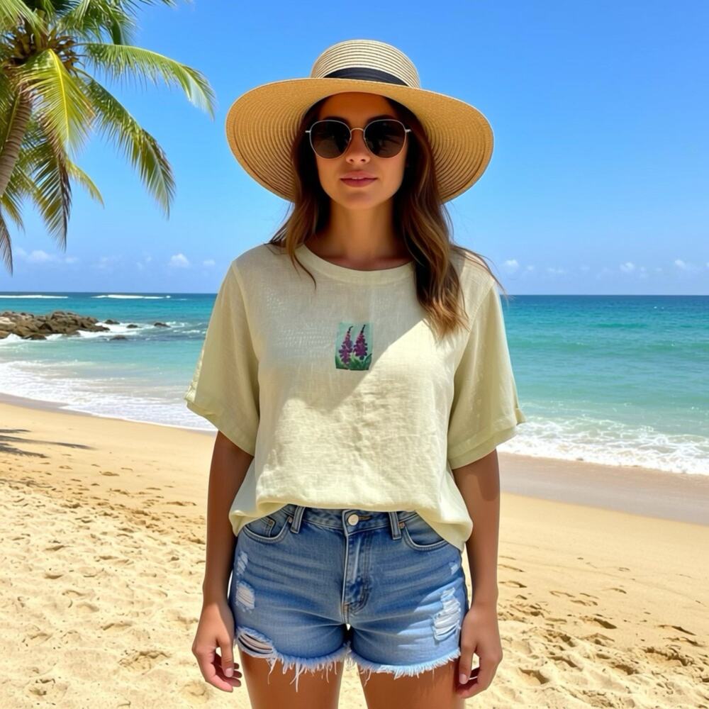 California Threads 100% Linen Top Boho ShortSleeve Tunic Lagenlook USA Casual XL
